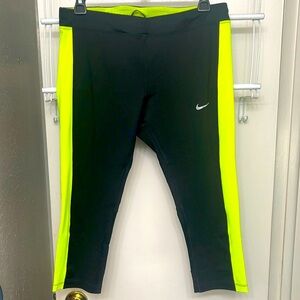 Nike, black and fluorescent yellow, Capri workout pants, dry fit, size L